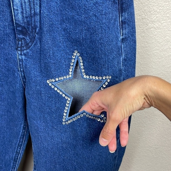 As You Rigid Denim High Rise Straight Leg Mom Jeans Crystal Star Cut Out Sz 28 - Picture 3 of 11